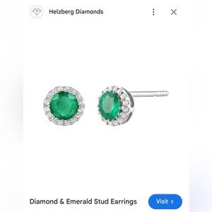 Diamond emerald 10k white gold earrings